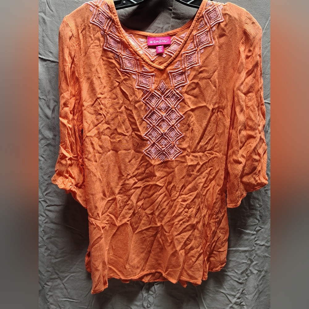 Orange Boho Top With Pink Thread Size M By Lilly Putzier